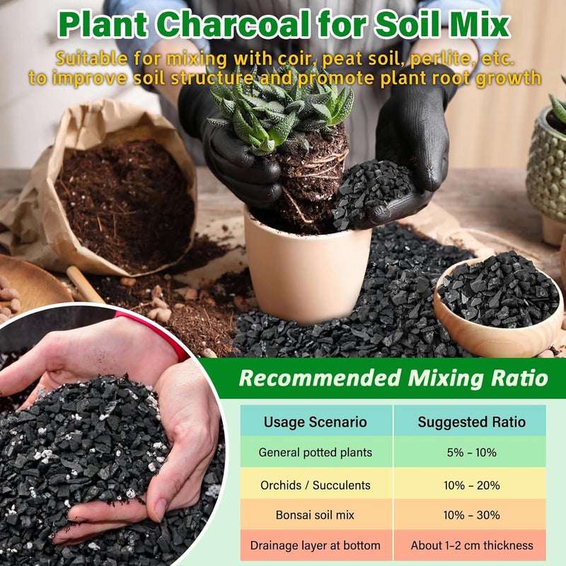 Legigo 10QT All Natural Horticultural Charcoal- Activated Hardwood Plant Charcoal for Soil Amendment, Conditioning Bonsai Soil, Succulent, Terrarium Supplies, Indoor Plant Potting Soil - Image 5